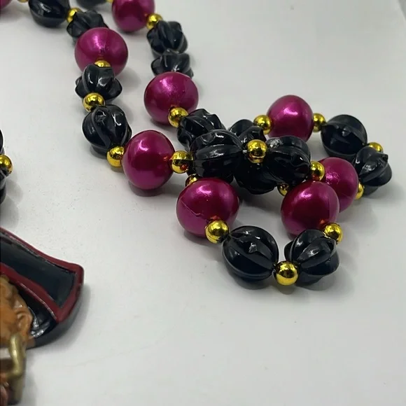 Pirate Pendant Necklace with Pink and Black Beads - Picture 3 of 4